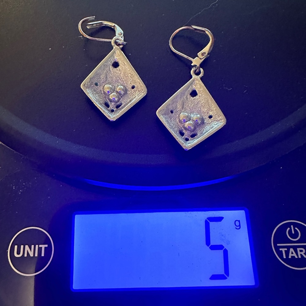 Antique Silver Triangle Dangle Pierced Earrings - image 6